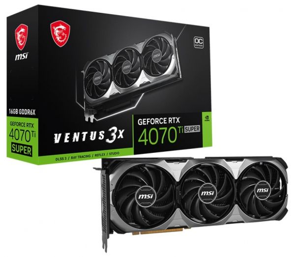  GeForce RTX 4070 Ti SUPER, MSI, VENTUS 3X OC, 16Gb GDDR6X, 256-bit, HDMI/3xDP, 2655/21000 MHz, 16-pin (RTX 4070 Ti SUPER 16G VENTUS 3X OC) -  1