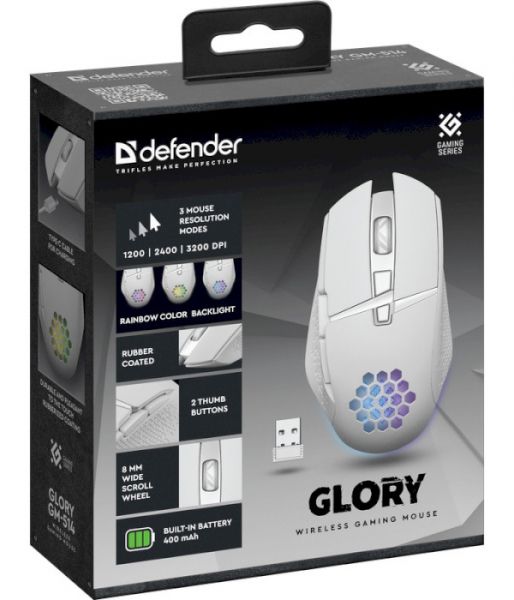   Defender Glory GM-514, White, USB 2.4GHz, , 1200-3200 dpi, 40 IPS,  , 5  ,  400 mAh (52513) -  7