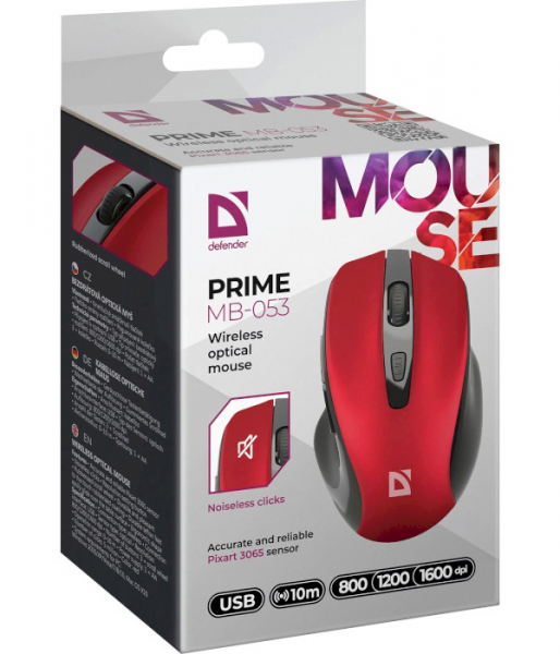   Defender Prime MB-053, Red, USB,  ( PixArt 3065), 800-1600 dpi, 5 , 1xAA (52052) -  6