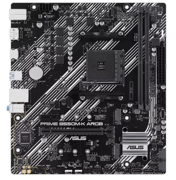 . AM4 (B550) Asus PRIME B550M-K ARGB, B550, 2xDDR4, Int.Video(CPU), 4xSATA3, 2xM.2, 1xPCI-E 4.0 x16, 1xPCI-E 3.0 x1, ALC887, RTL8111H, 6xUSB 3.2/4xUSB 2.0, HDMI/DP, MicroATX -  2