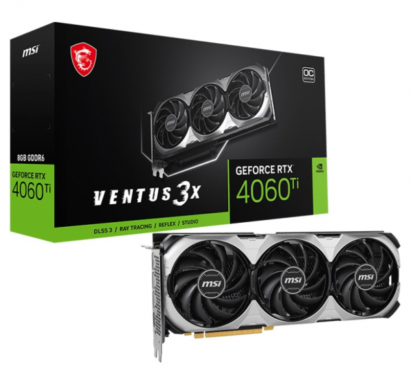 ³ GeForce RTX 4060 Ti, MSI, VENTUS 3X E OC, 8Gb GDDR6, 128-bit, HDMI/3xDP, 2580/18000 MHz, 8-pin (RTX 4060 Ti VENTUS 3X E 8G OC) -  1