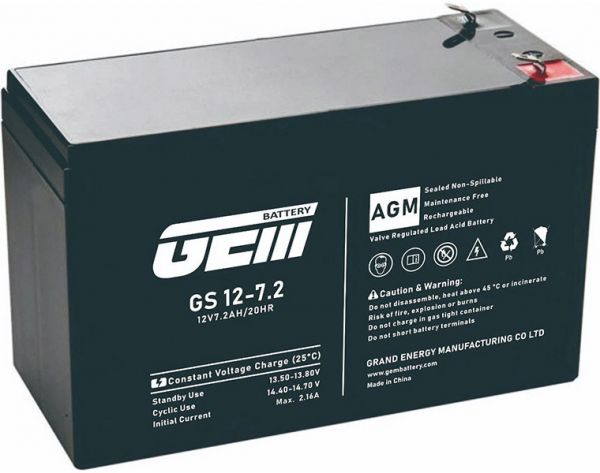      GEM Battery, 12V, 7.2 , AGM, M6, 151x65x98 , 2.2  (GS 12-7.2) -  1