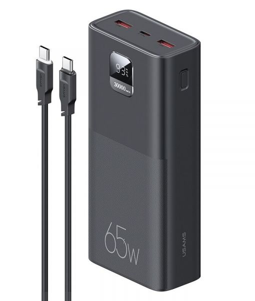    30000 mAh, Usams PB68, Black, 65 , 2xUSB (QC3.0) / Type-C (PD),  LED  (ATXLOGTC01) -  1