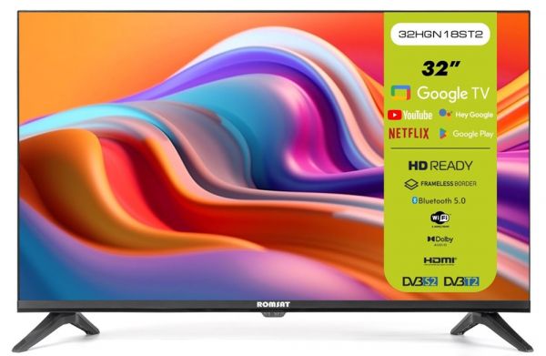  32" Romsat 32HGN18ST2, 1366768, 60 , Smart TV, Google TV, DVB-T2/C, 3xHDMI, 2xUSB, VESA 200x100 -  1