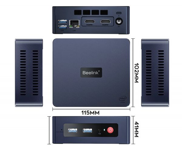  Beelink MINI S, Black, Celeron N5095 (4x2.0-2.9 GHz), 8Gb DDR4 2933 MHz SO-DIMM, 128Gb SSD M.2, 1x2.5" SATA, UHD Graphics, WiFi 5, Bluetooth 4.2, GLan, 4xUSB 3.2, 2xHDMI, Windows 11 Pro,  VESA   (BLMSN50908128BK_W6) -  2