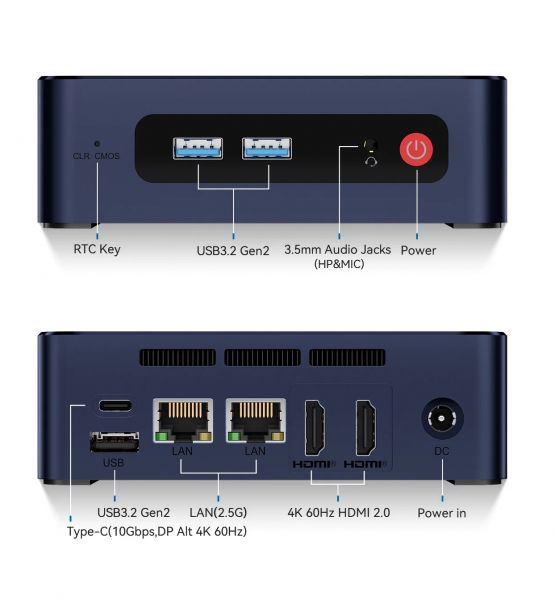  Beelink EQ12, Black, N100 (4x3.4 GHz, 6 ), 16Gb DDR5 4800 MHz SO-DIMM, 500Gb SSD NVMe, 1x2.5" SATA, UHD Graphics, WiFi 6, Bluetooth 5.2, 2xGLan, 3xUSB 3.2, Type-C, 2xHDMI, Windows 11 Pro,  VESA   (BLEQ12N10016500BK_W6) -  3