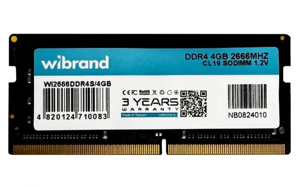  SO-DIMM, DDR4, 4Gb, 2666 MHz, Wibrand, 1.2V, CL19 (WI2666DDR4S/4GB) -  1