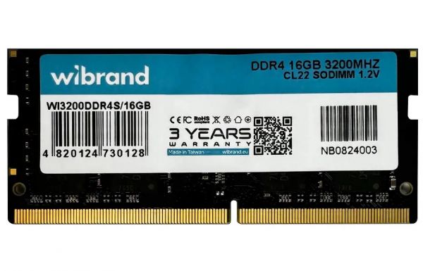 ' SO-DIMM, DDR4, 16Gb, 3200 MHz, Wibrand, 1.2V, CL22 (WI3200DDR4S/16GB) -  1