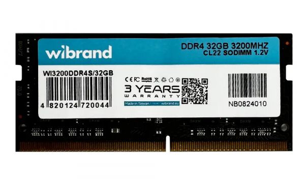 ' SO-DIMM, DDR4, 32Gb, 3200 MHz, Wibrand, 1.2V, CL22 (WI3200DDR4S/32GB) -  1