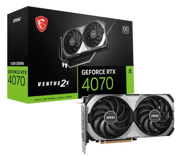 ³ GeForce RTX 4070, MSI, VENTUS 2X E1 OC, 12Gb GDDR6X, 192-bit, HDMI/3xDP, 2520/20000 MHz, 8-pin (RTX 4070 VENTUS 2X E1 12G OC) -  1