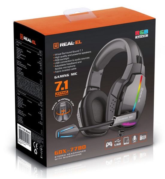  REAL-EL GDX-7780 Surround 7.1, Black, RGB, USB, , ,  2.2   -  16