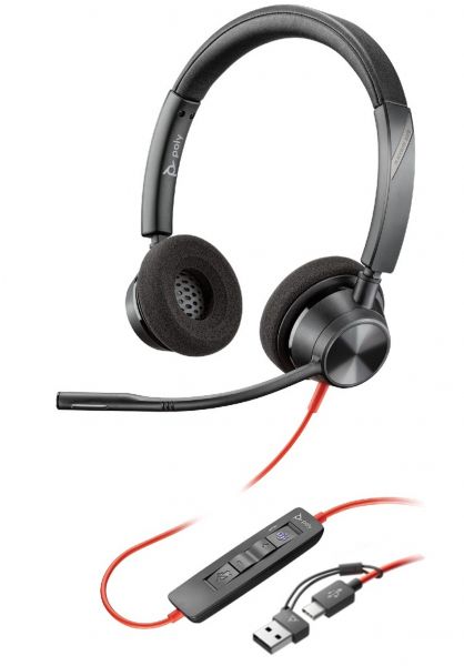  Poly Blackwire 3320-M Black Stereo Office Headset (8X220AA) -  1