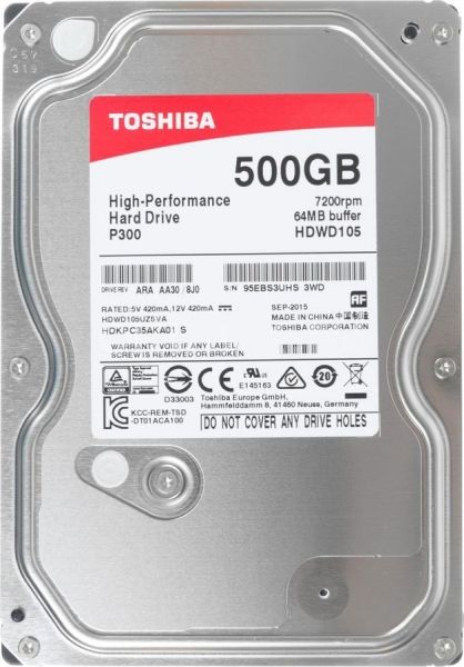   3.5" 500Gb Toshiba P300, SATA3, 64Mb, 7200 rpm (HDWD105UZSVA) -  1