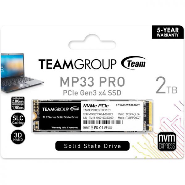 SSD  Team MP33 2TB Pro M.2 2280 PCIe 3.0 x4 3D TLC (TM8FPD002T0C101) -  5
