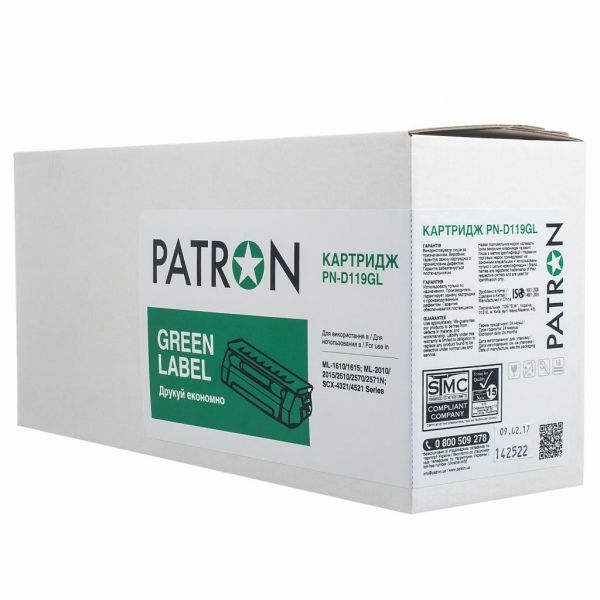  Patron Green Samsung MLT-D119S, Black, ML-1610/1615/1620/2010/2015/2510, (PN-D119GL) -  1