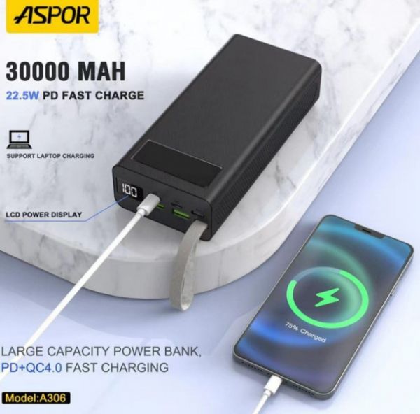  30000 mAh Aspor A306 Black -  4