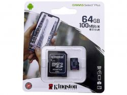   64Gb Micro SD (10) (adapter) Canvas Select Plus UHS-I Kingston