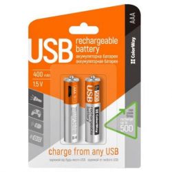  AAA-micro USB , 400 mAh, ColorWay, 2 , 1.5V (CW-UBAAA-01) -  2