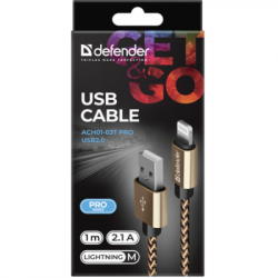   USB 2.0 AM to Lightning 1.0m gold Defender (87806) -  3