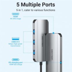  Vention USB3.1 Type-C --> HDMI/USB 3.0x3/PD 100W Hub 5-in-1 (TODHB) -  4