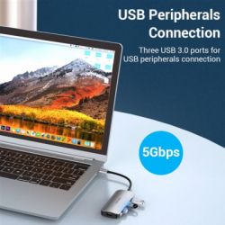  Vention USB3.1 Type-C --> HDMI/USB 3.0x3/PD 100W Hub 5-in-1 (TODHB) -  5