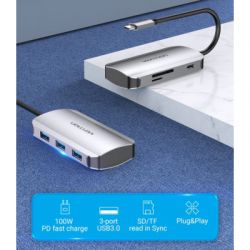  Vention USB3.1 Type-C --> USB 3.0x3/SD/TF/PD 100W Hub 6-in-1 (TNHHB) -  2