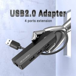  Vention USB 2.0 to 3USB 2.0 + RJ45 100M Ethernet (CHPBB) -  2