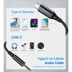   AUX USB-C to TRS Audio 3.5mm M/M DAC Chip 96kHz 1.0m black Choetech (AUX006) -  5