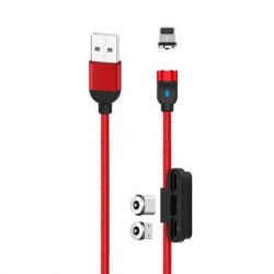   USB 2.0 AM to Lightning + Micro 5P + Type-C NB128 Magnetic Red XO (XO-NB128-RD)