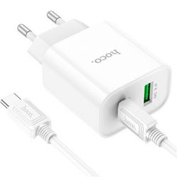   HOCO C80A Plus Rapido PD20W+QC3.0 charger set(C to C) White (6931474779908) -  3