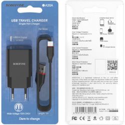   BOROFONE BA20A Sharp single port charger set (Micro) Black (BA20AMB) -  6