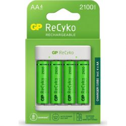     Gp ReCyko 4-Slot E411 USB Charger (w/ 4's 2100mAh AA Batteries) (GPE411 210AAHCN-2B4)