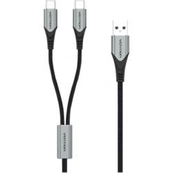   USB 2.0 AM to 2USB-C M 1.0m Y-Splitter Charging Cable 2.4 480Mbps Aluminum Al Vention (CQOHF) -  2