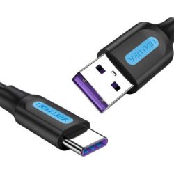   USB 2.0 AM to Type-C 0.5m 5.0A (25W) PVC black Vention (CORBD) -  3