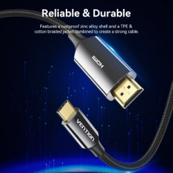   USB-C 3.1 to HDMI 1.8m 8K 60  Zinc Alloy TPE Black Vention (CRCBAC) -  3