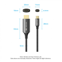   USB-C 3.1 to HDMI 1.8m 8K 60  Zinc Alloy TPE Black Vention (CRCBAC) -  7