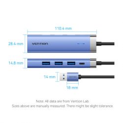  Vention USB 3.0 to USB 3.0x3/RJ45/Type-C Hub Blue Aluminum Alloy 5-in-1 (TGFSB) -  9