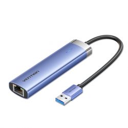  Vention USB 3.0 to USB 3.0x3/RJ45/Type-C Hub Blue Aluminum Alloy 5-in-1 (TGFSB)