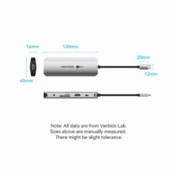  Vention USB 3.1 Type-C to HDMI 4K60Hz/USB 3.0x2/RJ45/SD/TF/3.5mm/PD 100W Hub 9-in-1 (TQMHB) -  12