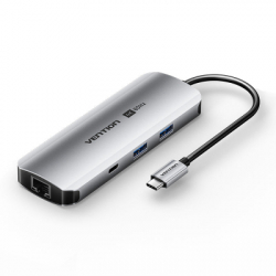  Vention USB 3.1 Type-C to HDMI 4K60Hz/USB 3.0x2/RJ45/SD/TF/3.5mm/PD 100W Hub 9-in-1 (TQMHB)