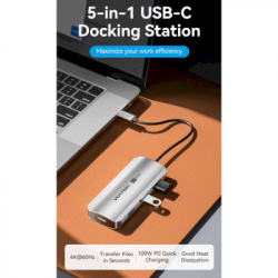  Vention USB 3.1 Type-C to HDMI 4K60Hz/USB 3.0x3/PD 100W 5-in-1 (TQDHB) -  2