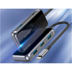  Vention USB 3.1 Type-C to 4USB 3.0/PD 87W 5-in-1 Gray Mirrored Surface (TFDHB) -  10