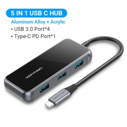  Vention USB 3.1 Type-C to 4USB 3.0/PD 87W 5-in-1 Gray Mirrored Surface (TFDHB) -  2