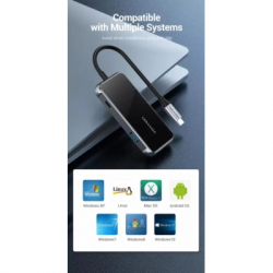  Vention USB 3.1 Type-C to 4USB 3.0/PD 87W 5-in-1 Gray Mirrored Surface (TFDHB) -  4