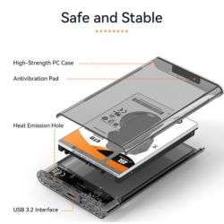   2.5" Maiwo K2510B, Transparent, USB Type-C 3.1, 1xSATA HDD/SSD,   USB -  6