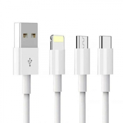   USB 2.0 AM to Lightning + Micro 5P + Type-C 1.0m D22E White Denmen (DM-D22E-WH)