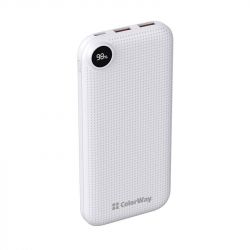    10000 mAh, ColorWay, White, 2xUSB, 1xUSB (Type-C), LED ,  USB <-> Type C, Slim (CW-PB100LPH2WT-D) -  1