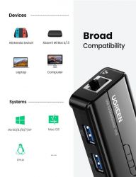  USB 3.0 Ugreen 3xUSB 3.0 + RJ45 1000M Ethernet, Black (20265) -  4