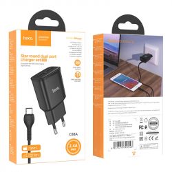    Hoco C88A (2USB, 2.4) Black (C88ACB) +  Type-C -  3