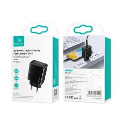    Usams US-CC133 (1USB, 1USB Type-C) 20W PD + QC3.0 Black (CC133TC01) -  3